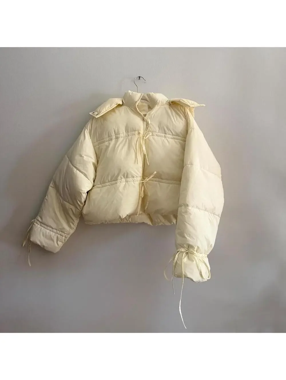 Daisy Street Willow Tie-Front Bow Cropped Puffer Jacket